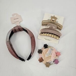 Hair Accessories Bundle Knot Headband Claw Clips Mini Clips Pink Glitter NEW